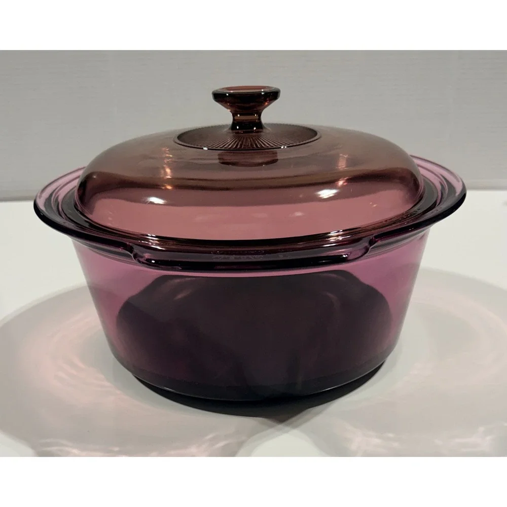 VISIONS by CORNING Cranberry Glass Dutch Oven Casserole Dish with Lid 5L MCM